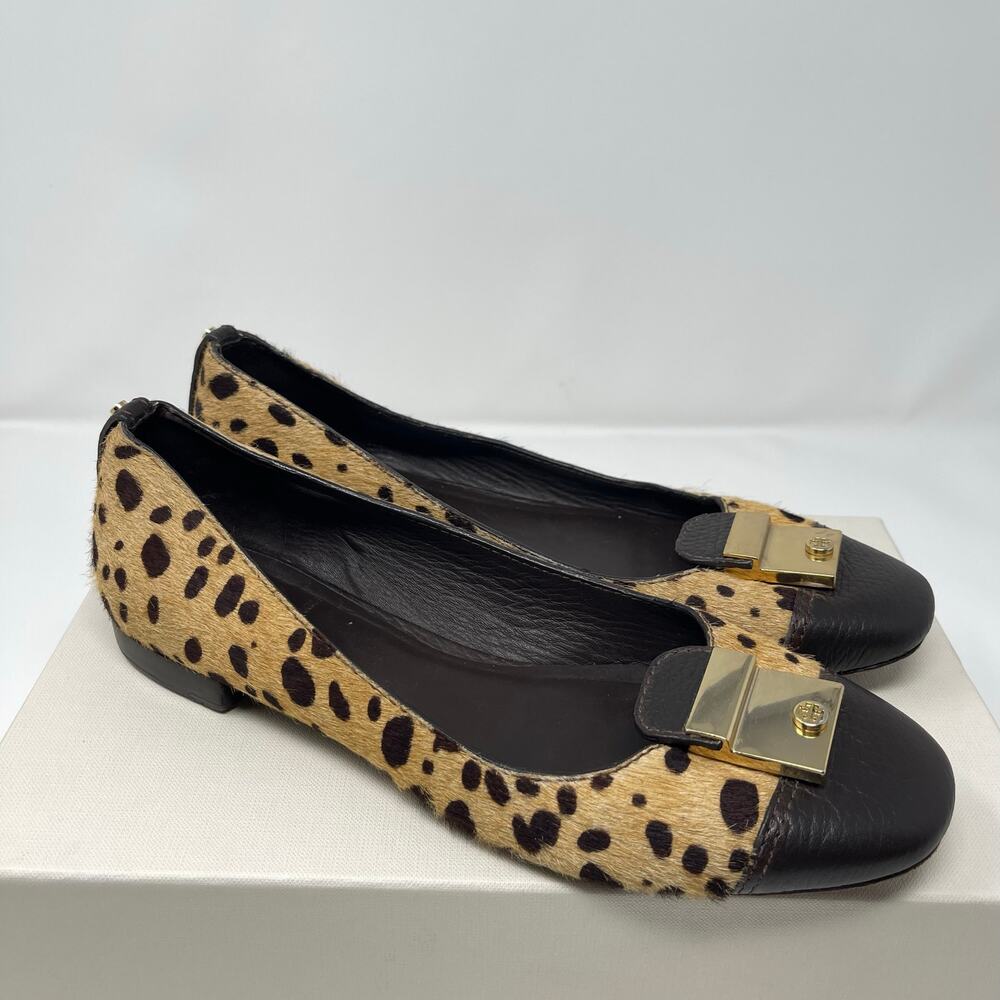Tory Burch Cheetah Calf Hair Priscilla Leather Flats (7.5)